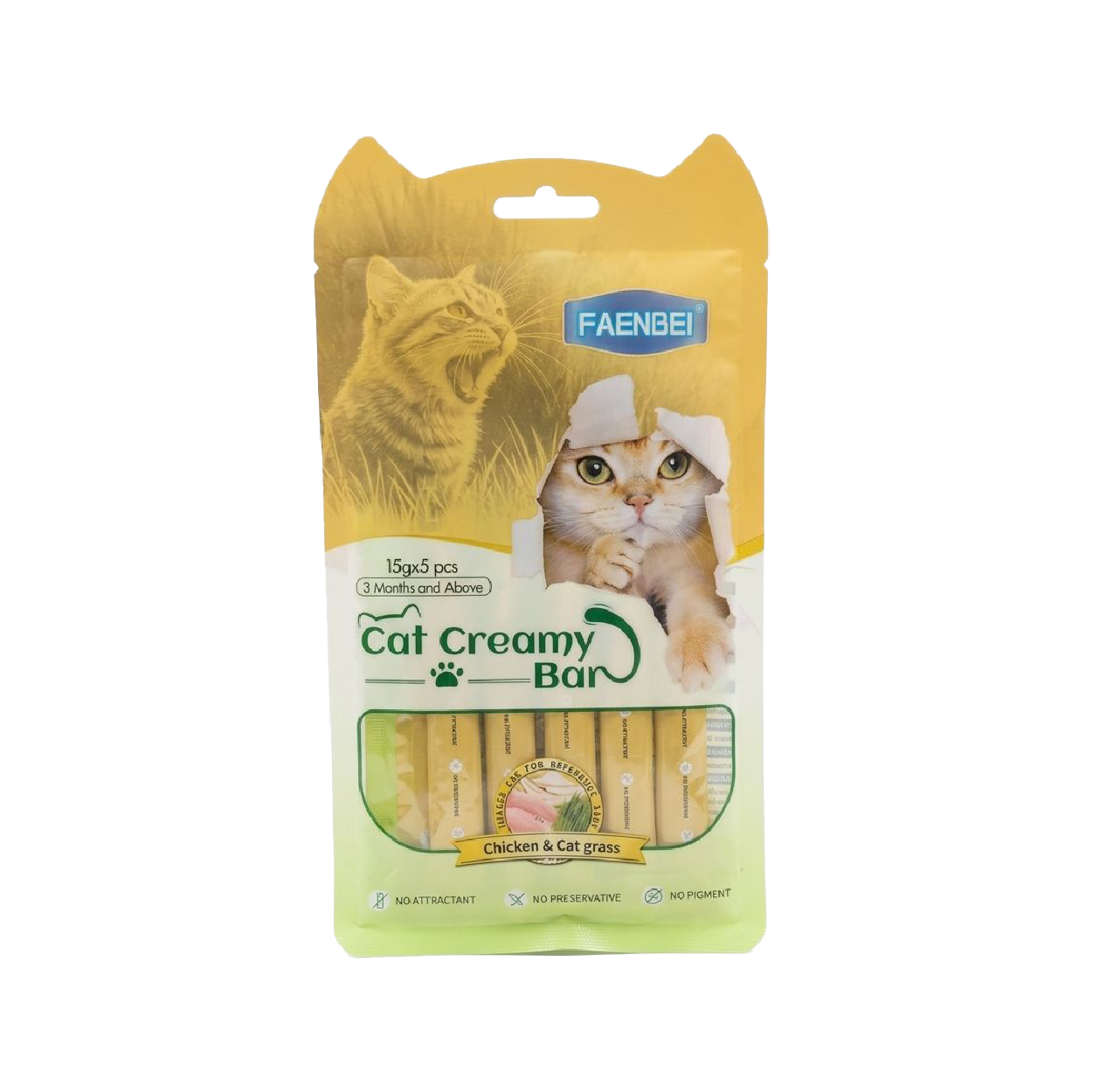 Faenbei Cat Creamy Bar 15g x 5Pcs (Chicken & Cat Grass)