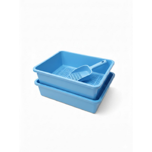 Saas Double Layer Filtered Pine Cat Litter Box (46x36x16 CM) Blue