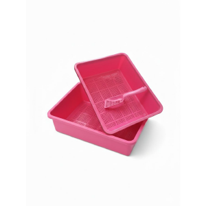 Saas Double Layer Filtered Pine Cat Litter Box (46x36x16 CM) Red