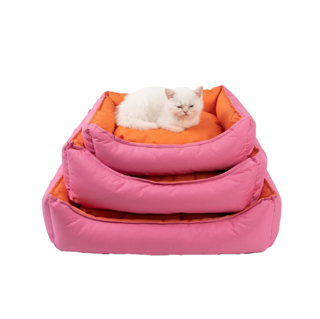 Saas Winter Pet Cushion 3 Piece Set Orange & Pink (S-52 X 39 X 14 CM, M-65 X 46 X 20 CM, L-75 X 54 X 20 CM)